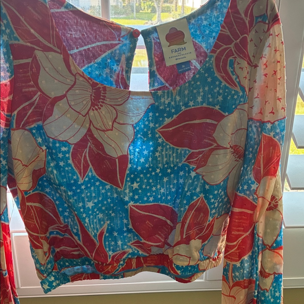 FARM Rio Vibrant Red and Blue Floral Top